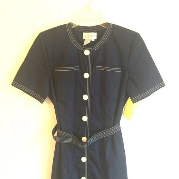 Vintage S Abe Schrader belt dress 1980s Navy blue - Picture 2 of 8